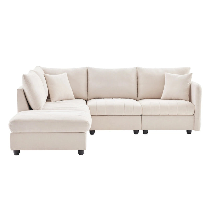 Canapé d'angle moderne 89*79 avec rayures verticales, 2 oreillers, canapé 5 places avec pouf convertible, diverses C