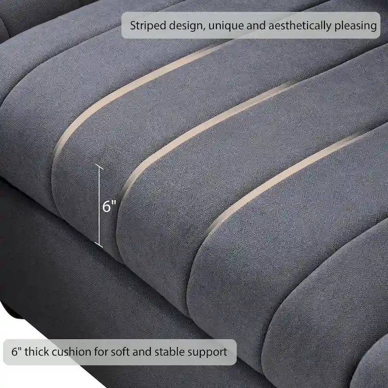 Canapé d'angle moderne 89*79 avec rayures verticales, 2 oreillers, canapé 5 places avec pouf convertible, diverses C
