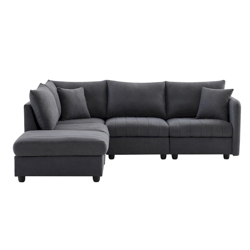 Canapé d'angle moderne 89*79 avec rayures verticales, 2 oreillers, canapé 5 places avec pouf convertible, diverses C