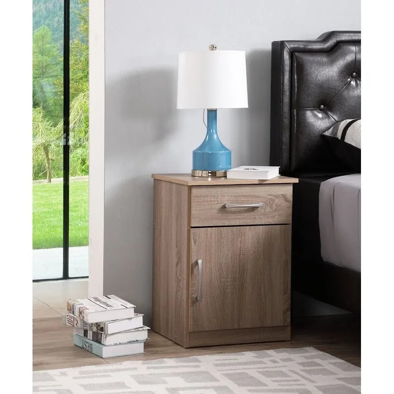 1-drawer and Cabinet Wood Nightstand