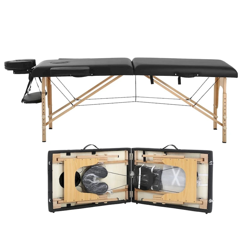 Matthew Black Portable Folding Massage Table with Adjustable Height, Armrests and Respiratory Pillow