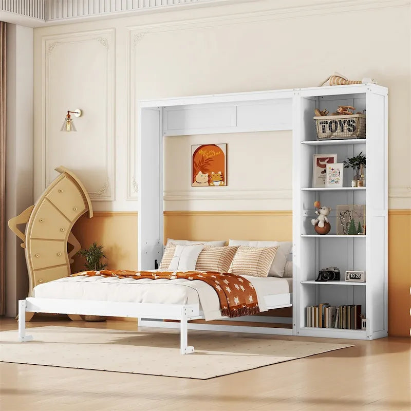 Full Size Murphy Bed Wall Bed with Shelves,Frame Bed