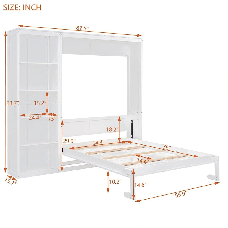Full Size Murphy Bed Wall Bed with Shelves,Frame Bed