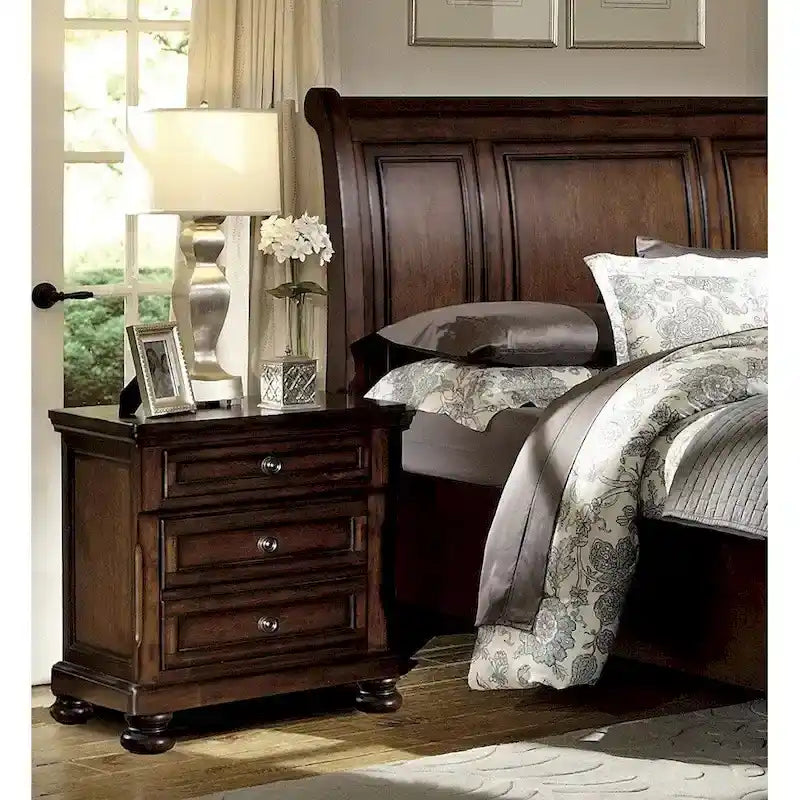 Brown Cherry Finish 3pc Bedroom Set Platform Storage Bed Chest Nightstand