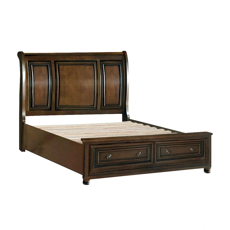 Brown Cherry Finish 3pc Bedroom Set Platform Storage Bed Chest Nightstand