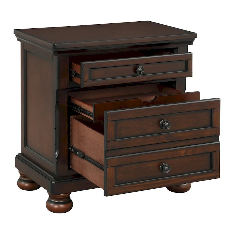 Brown Cherry Finish 3pc Bedroom Set Platform Storage Bed Chest Nightstand