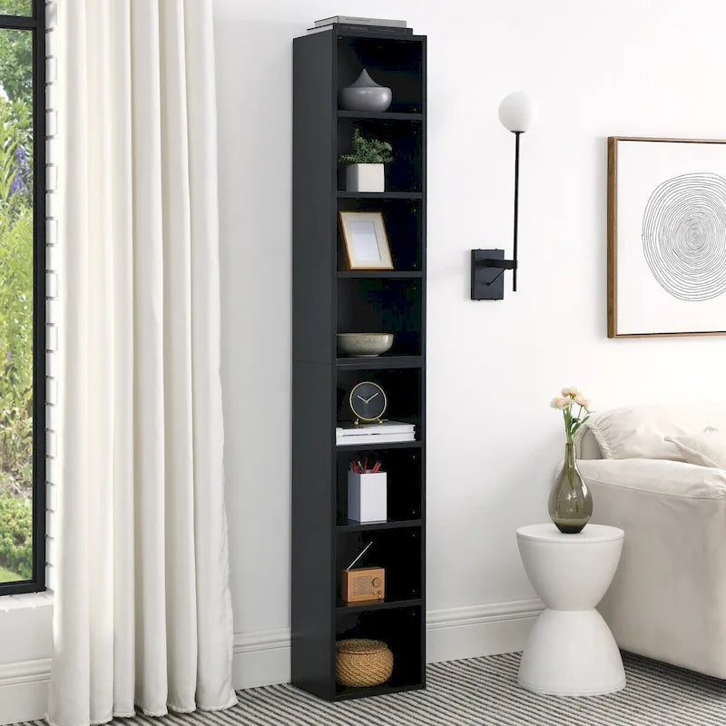 8-Tier Media Tower Rack,CD DVD Slim Storage Cabinet with Adjustable Shelves,Multi-functional double-decker bookcase