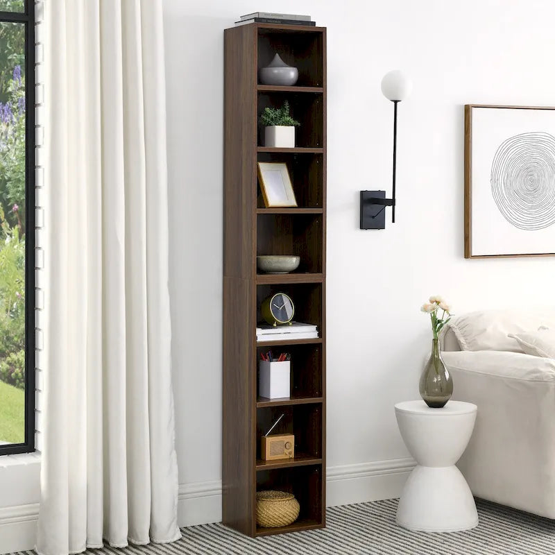 8-Tier Media Tower Rack,CD DVD Slim Storage Cabinet with Adjustable Shelves,Multi-functional double-decker bookcase
