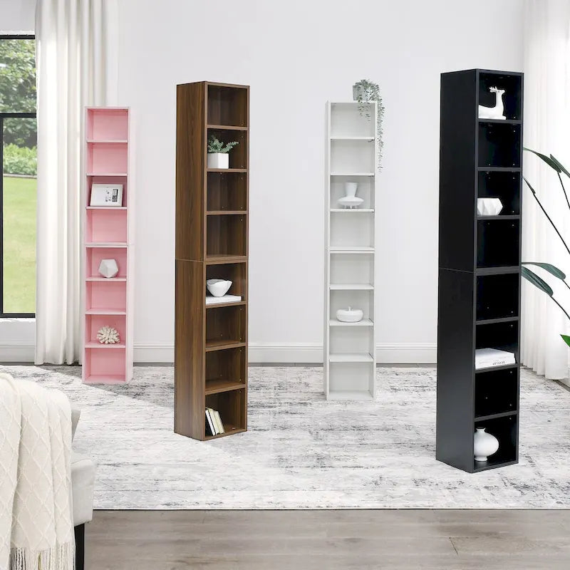 8-Tier Media Tower Rack,CD DVD Slim Storage Cabinet with Adjustable Shelves,Multi-functional double-decker bookcase