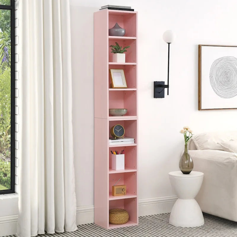 8-Tier Media Tower Rack,CD DVD Slim Storage Cabinet with Adjustable Shelves,Multi-functional double-decker bookcase