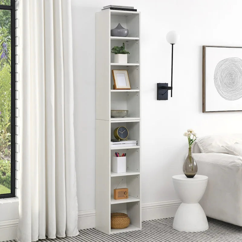 8-Tier Media Tower Rack,CD DVD Slim Storage Cabinet with Adjustable Shelves,Multi-functional double-decker bookcase