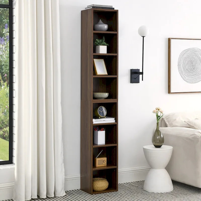 8-Tier Media Tower Rack,CD DVD Slim Storage Cabinet with Adjustable Shelves,Multi-functional double-decker bookcase