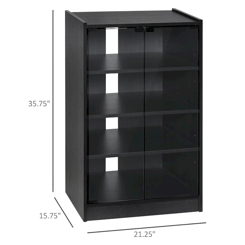 5-Tier Media Stand Cabinet with 3-Level Adjustable Shelves, Tempered Glass Doors, and Cable Management, Distressed Black