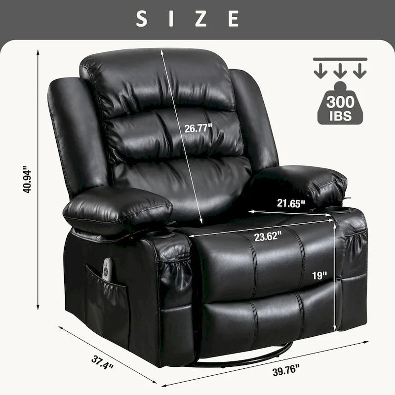 Massage Swivel Rocker Recliner Chair with Vibration Massage and Heat Ergonomic Lounge Chair USB Charge Port