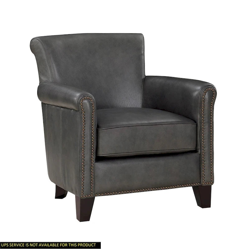 Traditional Leather Accent Chair 1pc Solid Wood Frame Top-Grain Leather Nailhead Trim Classic Modern Living Room Furniture