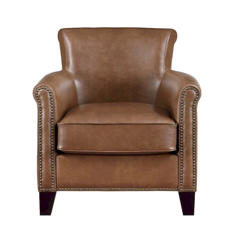 Traditional Leather Accent Chair 1pc Solid Wood Frame Top-Grain Leather Nailhead Trim Classic Modern Living Room Furniture