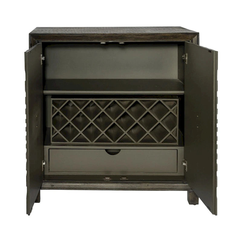 Meuble d'appoint 2 portes pour le vin, style chêne vieilli