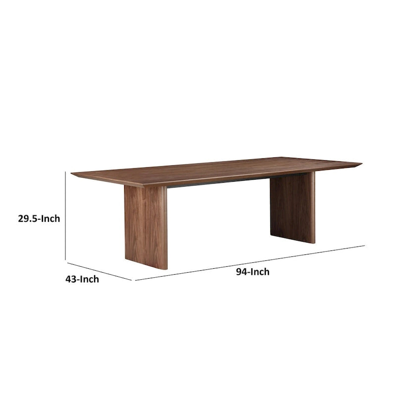 94 Inch Dining Table, Rectangular Top, Wide Panel Legs, Walnut Brown