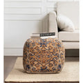 Pouf ottoman carré orange multicolore de 20 pouces - Repose-pieds fait main pour salon, chambre, patio