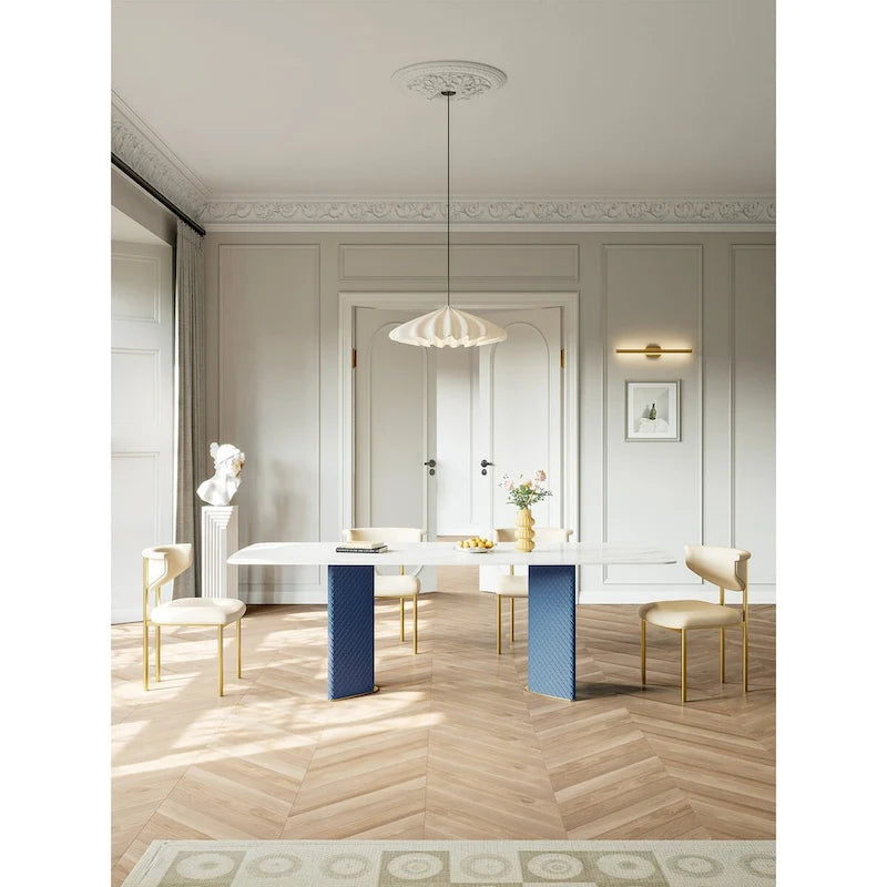 Rectangle White 70.86 in. Dining Table (8 Seats) - 70.86D35.43W29.52H